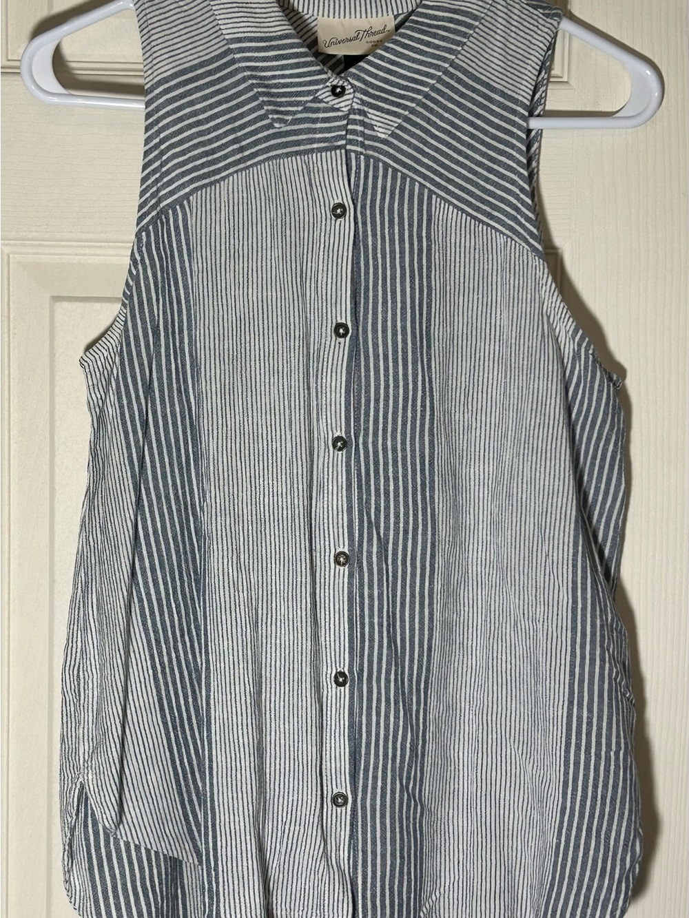 Universal Thread Blue and White Striped Sleeveless Button-Front Shirt